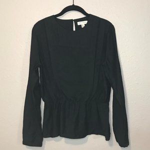 See U Soon Black Pleated Peplum Long Sleeve Blouse